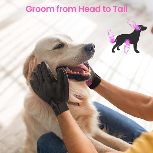 Upgrade Pet Grooming Gloves - Gentle Shedding Cat Brushes Mittens for Dogs, Cats, and Horses (1 Pair, Pink)