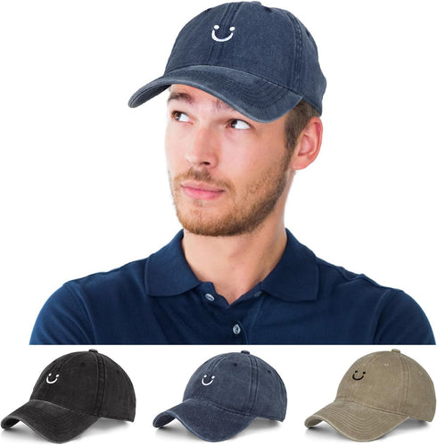 Washed Cotton Vintage Smile Mountain Baseball Cap, Adjustable Dad Golf Hat for Men Women