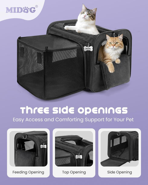 25 Lbs,TSA Bag(Black,20 inch 13 inch 13 inch) MIDOG Cat Carrier Soft for Small to Medium-Sized Cats,Up to Airline