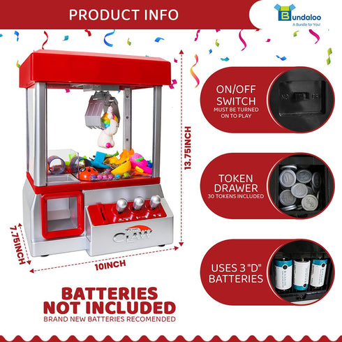 Bundaloo Claw Machine Arcade Game with Sound, Cool Fun Mini Candy Grabber Prize Dispenser Vending Toy for Kids, Boys