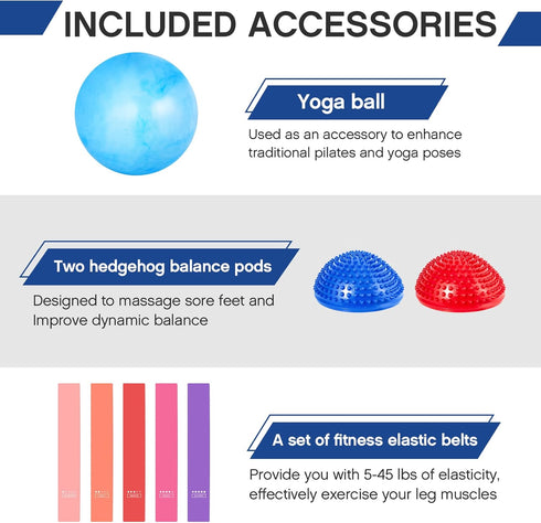 Honoson Set, Half Ball Trainer Yoga Ball with Resistant Band Foot Pump Half Exercise with Fitness Elastic Belt Hedgehog