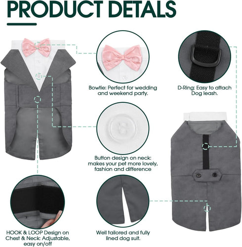 Kuoser Dog Tuxedo Suit and Bandana Set, Formal Pet Wedding Attire for Large Medium Small Dogs