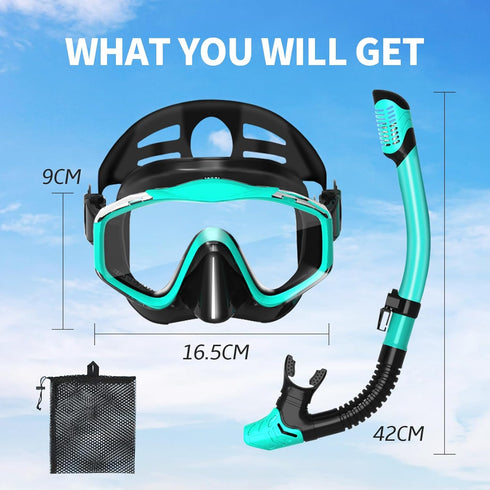 Snorkel Mask Adult, Dry Snorkel Set, Panoramic Wide View Swim Mask for Lap Swimming and Diving