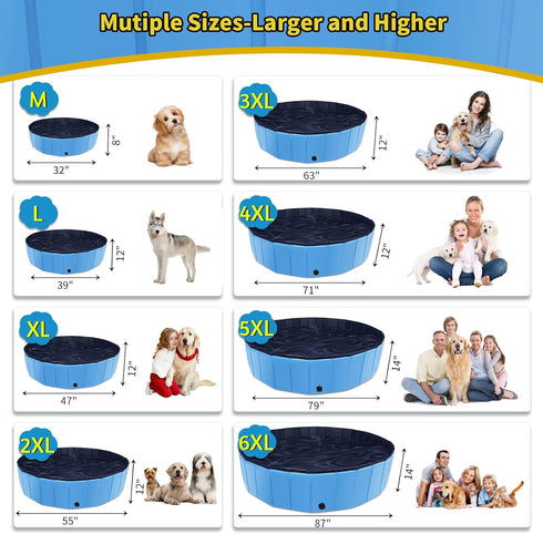 CACSPS 55" 12" Swimming Foldable Dog Pool, x Kiddie Pool with Hard Plastic, Non-Slip Dog Bath Tub for Outdoor Backyard