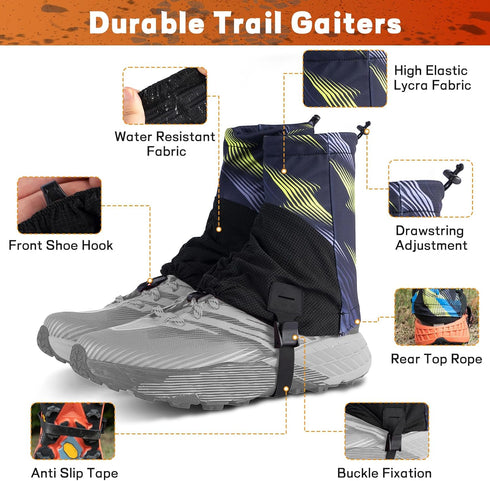 Pilipane Sandproof Leg Trail Gaiters,Running Gaiters, Leg Hiking Gaiters, Waterproof Snow Boot Guard Shoe Cover Lightweight Breathable for Men Women Camping, Walking, Hunting, Mountain Climbing