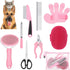 9 Pcs Dog Grooming Brush Kit, Self Cleaning Slicker, Cat Brush, Nail Clippers, Adjustable Strap Scissors (Fresh Color)