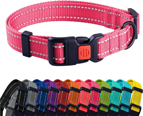 CollarDirect Reflective Dog Collar for Small, Medium, Large Dogs, Quick Release Buckle, Pink