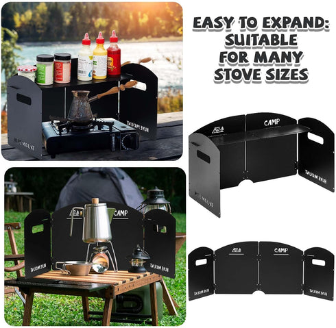 Steel Camp Stove Windscreen for Outdoor Folding Gas Stove, Portable 4 Plates Wind Blocker with Storage Bag for Camping,