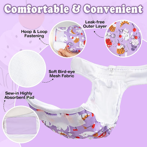 3 Pack Pet Soft Female Dog Diapers, Washable Dog Diapers Female for Dogs in Heat Reusable Dogs Period Panties, Puppy