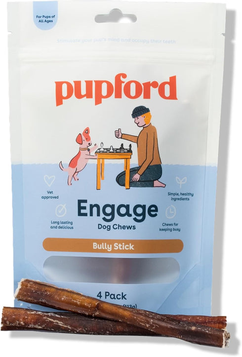 Pupford Thick Bully Sticks for Dogs & Puppies - Smoked, Natural, 6", 4 Count, Long-Lasting Chews