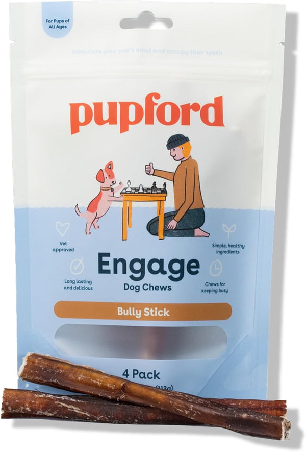 Pupford Thick Bully Sticks for Dogs & Puppies - Smoked, Natural, 6", 4 Count, Long-Lasting Chews