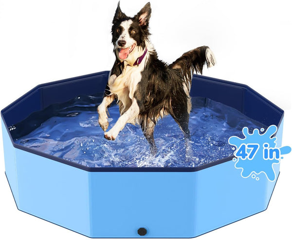 47'' Foldable Dog Pet Bath Pool, Heavy Duty Non-Slip Kiddie Pool, Plastic