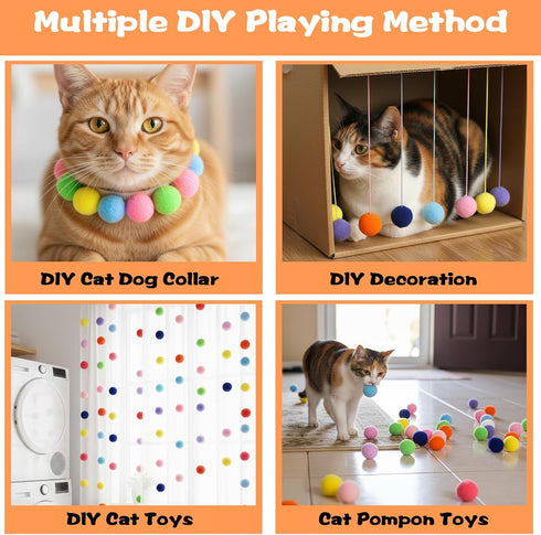 Ouligay 50 1.2 Inch PCS Silent Cat Pom Pom Balls Soft Cat Toys Balls Plush Cats Ball Interactive Lightweight Assorted