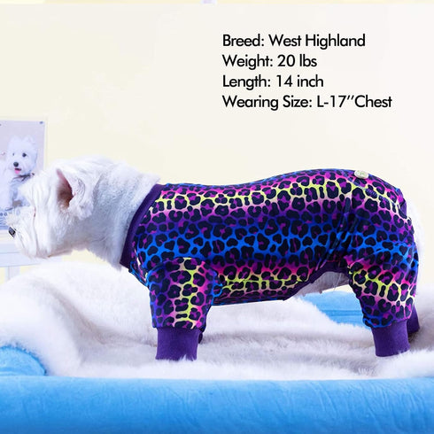 KYEESE Small Dog Pajamas, Velvet Pjs with Leopard Pattern, Stretchy Comfy Onesie Costume for X-Large Dogs