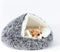Round Hooded Dog Bed - Plush Cat Cave Self Warming Fluffy Pet Bed for Puppy and Kitty, Anti-Anxiety Donut Design