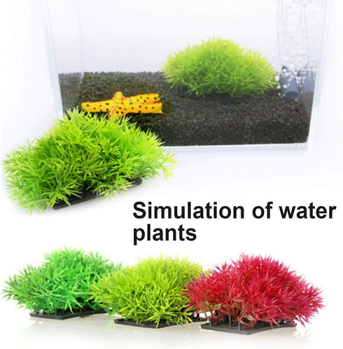 Red Artificial Flowers, Fake Pine with Base Grass Fish Tank Ornament, Aquatic Plant Landscape Decor for Aquarium