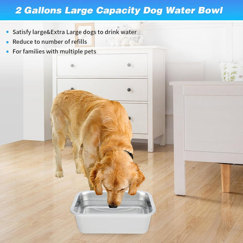 Bwogue 2 Gallons Extra Large Dog Water Bowls for Large Dogs, Large Stainless Steel Dog Bowl for Dogs, High Capacity Dog Water and Food Bowls for Large, X-Large Dogs, 1 Pack