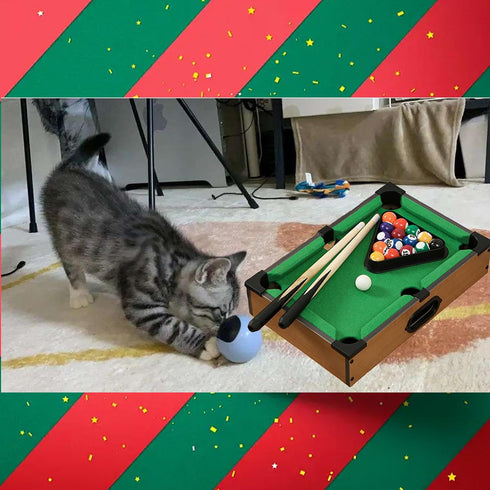 Kinaxixi Mini Pool Table Wooden Billiards Tabletop Board Game for Family Night Party Time Gift for Cat Lovers