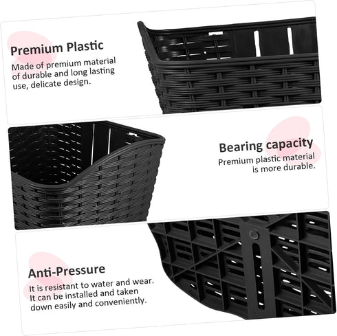 Commuting Toddmomy Braided Bike Basket Front Carrier Plastic Retro Bicycle Storage Basket Black for and Grocery