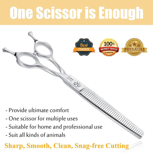 JASON 7" Dog Grooming Scissors, Reversible Pet Trimming Shears with Cutting, Thinning, Blending Features