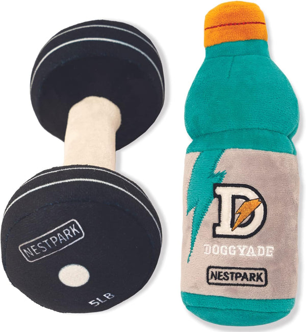 Nestpark Fitness Funny Dog Toys - Doggyade and Doggy Dumbbell Workout Parody - 2 Pack