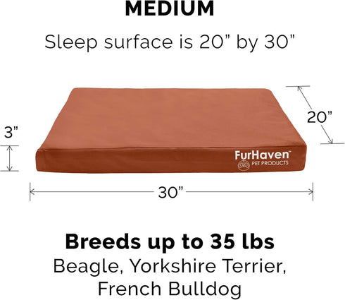Furhaven Water-Resistant Cooling Gel Dog Bed - Medium/Small Dogs, Removable Washable Cover, Indoor/Outdoor, Chestnut