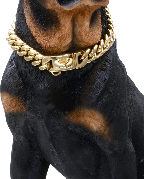 Gold Dog Chain Collar, Heavy Duty Cuban Link Chain with Secure Buckle for Small Medium Large Dogs (12" Gold)