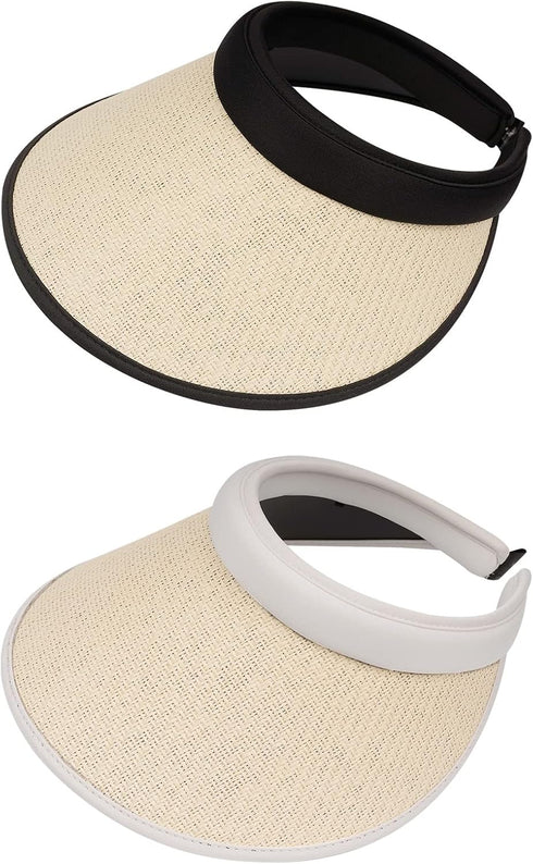 Wide Brim Sun Visor Hat Large UV Protective Beach Cap Womens Outdoor Tennis Straw Hats