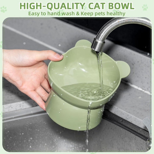 Zhehao 4 Pcs Elevated Cat Bowls, 15 Degrees Tilted Raised Plastic Food and Water Bowls for Cats and Small Dogs (Bear)