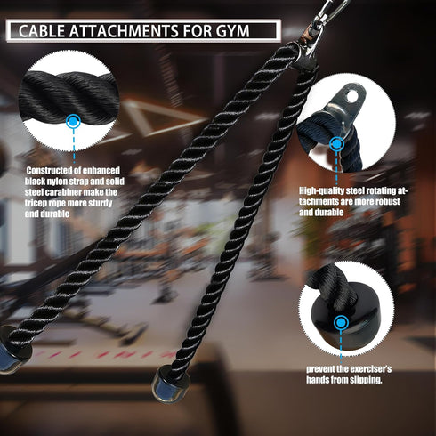 KORIKAHM Long Tricep Rope, 47-63 Inch Length Cable Attachment for Home Gym Pulley System