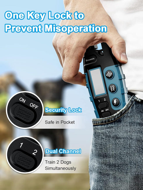 Bousnic Dog Shock Collar for 2 Dogs (5-120Lbs), 3300 ft Waterproof Training Collar with Rechargeable Remote, Beep,