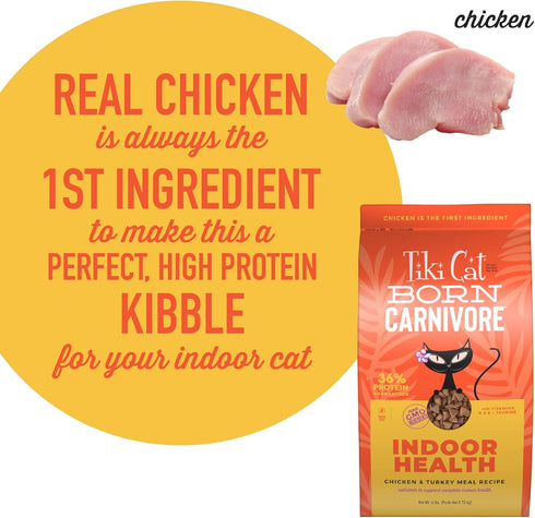Tiki Cat Born Carnivore High Protein Dry Cat Food - Chicken and Turkey Meal Recipe, Grain-Free Baked Kibble, 3 lb. Bag