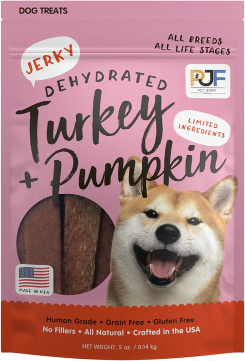 Pet Jerky Factory Premium Turkey and Pumpkin Dog Jerky Treats, 5 oz., 100% Human Grade, Grain Free, High Protein