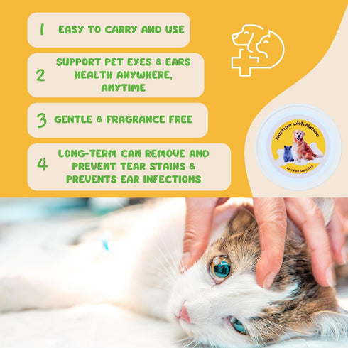 Eye & Ear Wipes for Pets, 100 Count Cleanser for Dogs and Cats, Non-Irritating with Aloe Essence and Coconut Oil