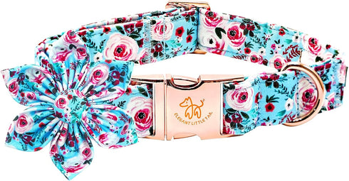 Elegant Little Tail Dog Collar with Flower, Adjustable Floral Print Summer Cute Collar for X-Large Dogs
