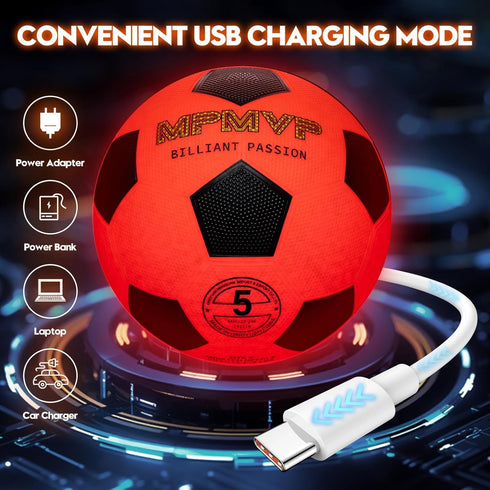 Rechargeable Light Up Soccer Ball - Size 5, Glowing Red