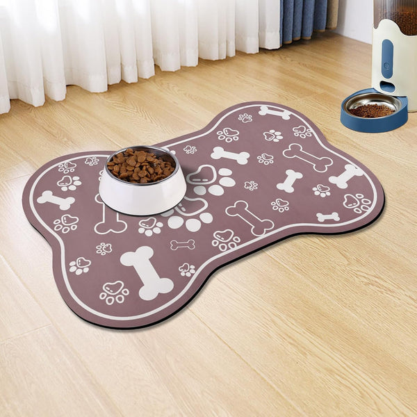 Dog Cat Mat for Food and Water, Rapid Absorbent Bone Shaped Placemat with Rubber Backing, Brown 16"×24"