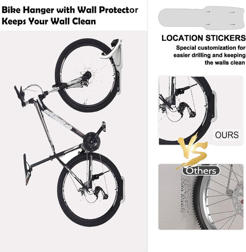 White Garage Indoor Bike Rack, Wall Mount Organizer Hook for Vertical Hanging, Heavy Duty Space Saving