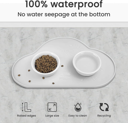 Ptlom Pet Placemat for Dogs and Cats, Non-Slip Waterproof Feeding Mat, Suitable for Small, Medium & Large Pets, White