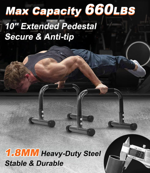 Push Up Bar, 12 Inch High Non-Slip Parallettes Bars & Dip Bars with Foam Handles for Strength Training