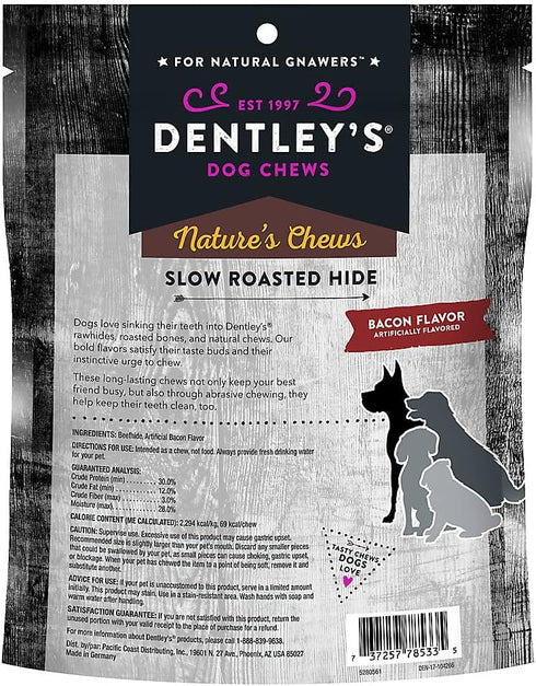 Dently Nature's Chews Slow Roasted Hide Bacon Flavor, 5 oz Bag for Heavy Chewers + 1-Doggie Waste Roll