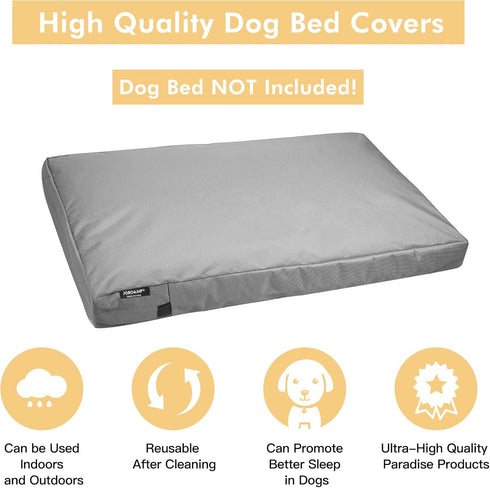 Replacement Dog Bed Cover, Washable Waterproof Canvas for Large Pet Crate Kennel, Zipper, 34x22x3.5 Inches (Gray)