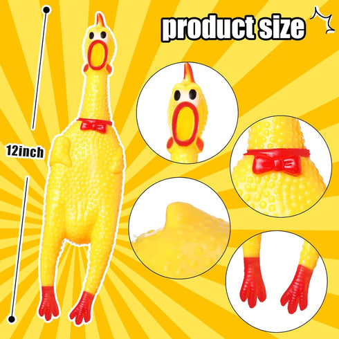 16 Pack Toy(12 Inch,Yellow) Sratte Screaming Chicken Toys Bulk Large Rubber Squeaking Chicken Toys for Pet Chew Gifts