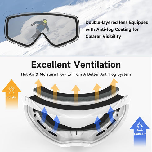 OTG Ski Goggles - Over Glasses Snowboard Goggles for Men Women Adult & Youth by findway