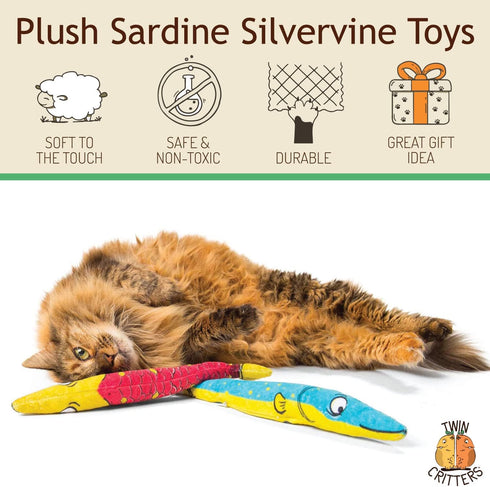 Silvervine Sardine 2-Pack Organic Catnip Substitute Toys for Cats & Kittens, 100% All-Natural