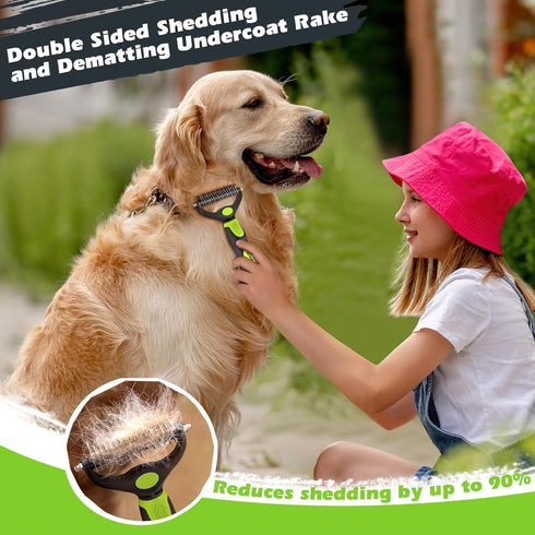 3PCS Dog Brush I Dog Brush for Shedding I Deshedding Dog Brush I Dog Bath Brush I Slicker Brush For Dogs I Dog Comb I Premium Pet Supplies (Green Black)