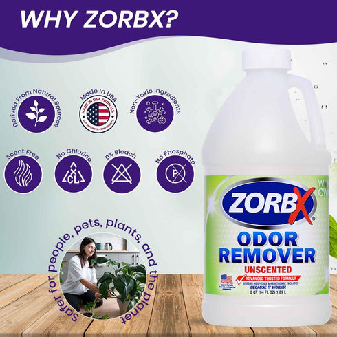 ZORBX Unscented Odor Eliminator Spray for Strong Odor, 64 oz Advanced Formula for Dog, Cat, House, Carpet