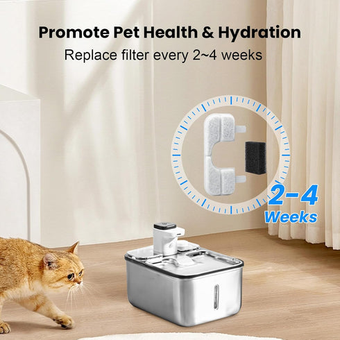 16 Pack 16 Q108 123oz/3.5L Replacement Filters & Pump Filter Sponges for Qinliy Stainless Steel Cat Water Fountain