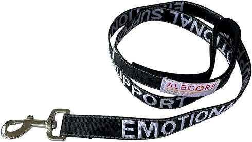 Albcorp Emotional Support Dog Leash, Embroidered with Padded Neoprene Handle, 4 Feet for Harnesses, Vests or Collars