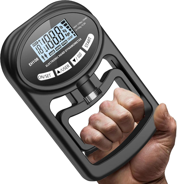 Hand Dynamometer Grip Strength Trainer - Digital Hand Grip Strength Tester 265 Lbs / 120 Kgs for Home, School, Sport Use